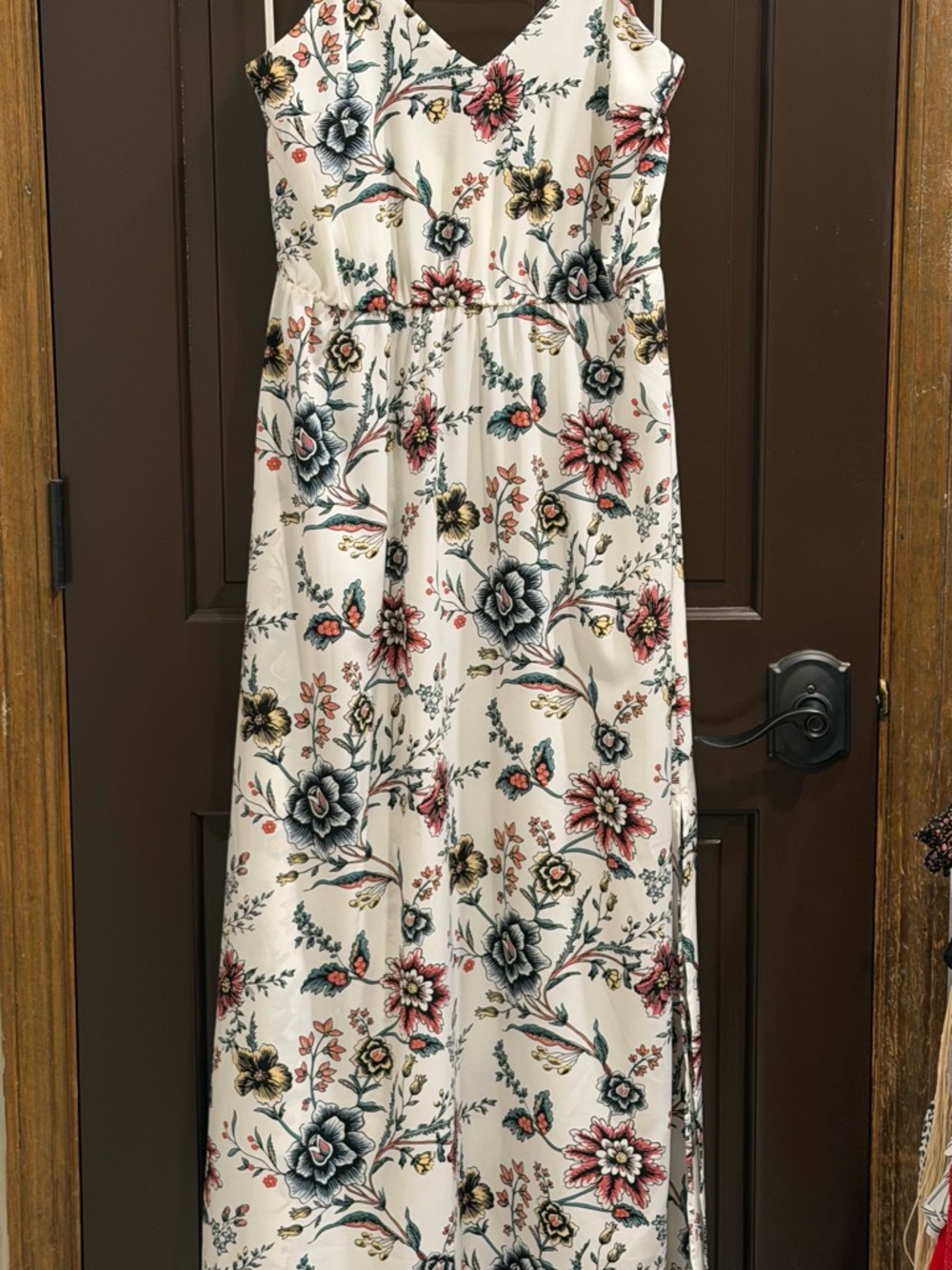 LOFT Cream Floral Maxi Dress with Pink, Black and Yellow Flowers